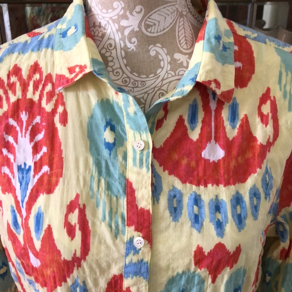J. Mclaughlin Yellow Abstract Print Button Down B… - image 2